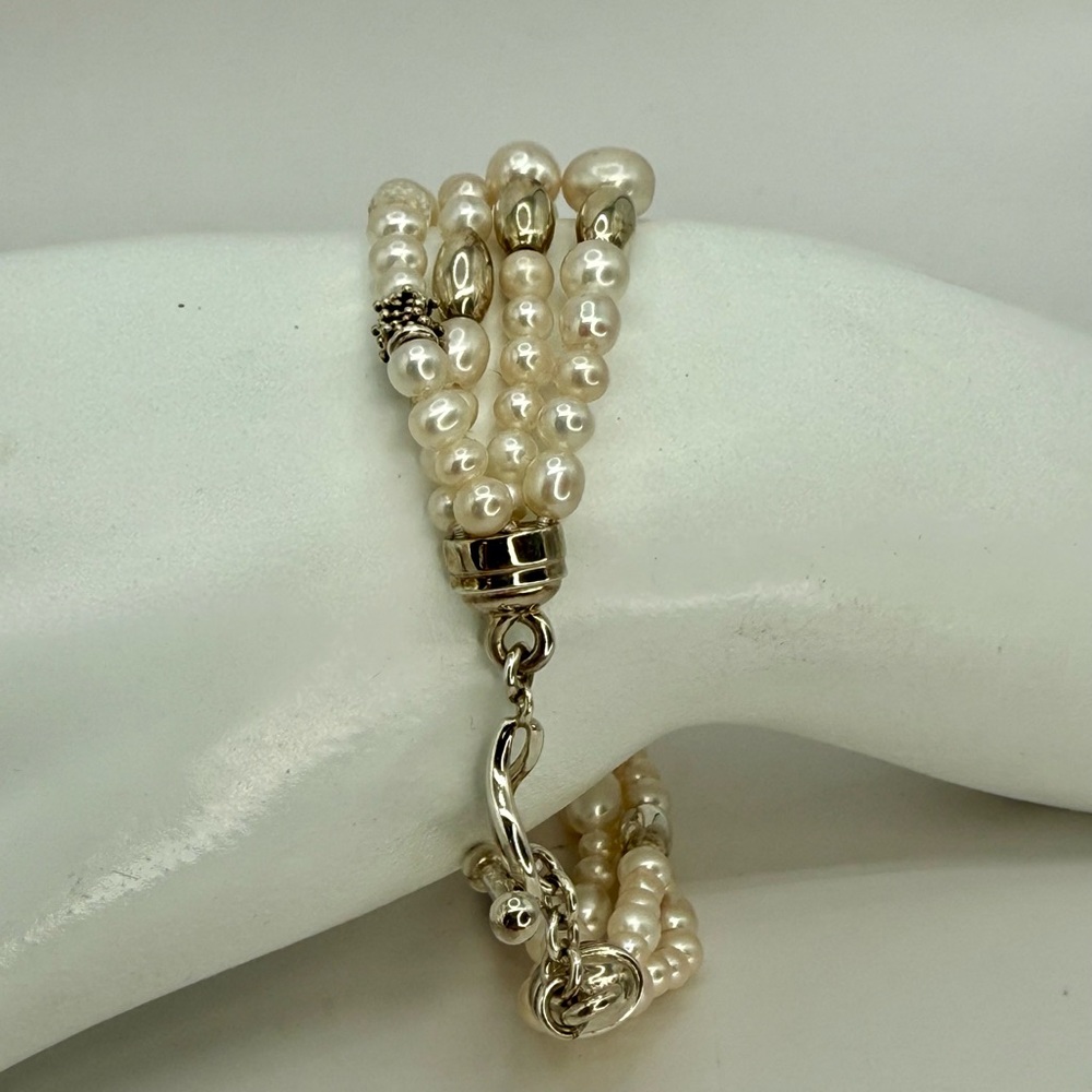 Michael Dawkins Sterling Silver Multi-Shape Cultured Pearl Bracelet Sz 8 Signed - Picture 10 of 14